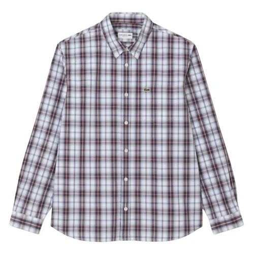 Áo Sơ Mi Dài Tay Nam Lacoste Regular Fit Poplin Plaid Shirt CH8507 - 6AX Màu Đỏ Kẻ Trắng Size 39