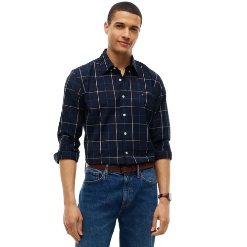 Áo Sơ Mi Dài Tay Nam Tommy Hilfiger Regular Fit Windowpane Shirt XM08892 - 401 Màu Xanh Navy Size XS