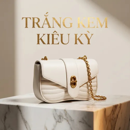 Túi Đeo Chéo Nữ Charles & Keith CNK Aubrielle Chain-Handle Panelled Crossbody Bag Cream CK2-80151129 Màu Trắng