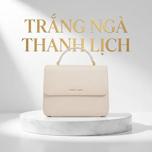 Túi Đeo Vai Nữ Charles & Keith CNK Front Flap Top Handle Bag Ivory CK2-80160156 Màu Trắng Ngà