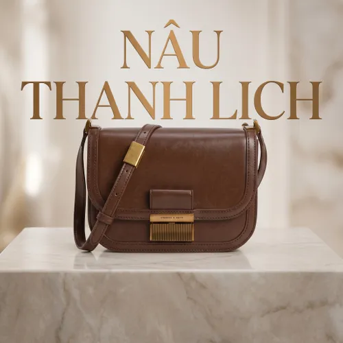 Túi Đeo Chéo Nữ Charles & Keith CNK Metallic Push-Lock Crossbody Bag 80781400 Màu Nâu