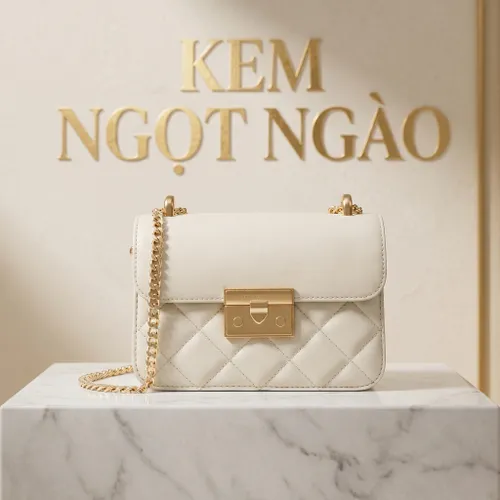 Túi Đeo Chéo Nữ Charles & Keith CNK Quilted Push-Lock Chain Handle Bag Ivory 80701360 Màu Kem