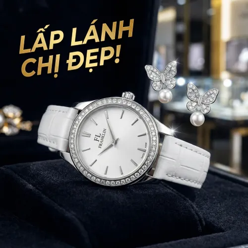 Đồng Hồ Nữ FL Franklin Silver Đính Đá 31mm Màu Trắng Bạc (Tặng Kèm Khuyên Tai)