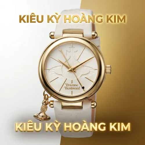 Đồng Hồ Nữ Vivienne Westwood Orb Gold White Leather Quartz VV006WHWH Màu Trắng Vàng