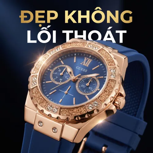 Đồng Hồ Nữ Guess Stainless Steel Crystal Silicone Watch 39mm U1053L1 Màu Vàng Xanh