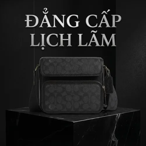 Túi Đeo Chéo Nam Coach Sullivan Flap Crossbody In Signature Canvas CZ396 Màu Đen Xám