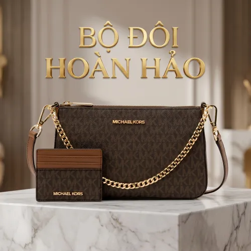 Set Túi + Ví Michael Kors MK Giftable Shoulder Bag & Card Holder Boxed Brown 35H1GGZD6B Màu Nâu