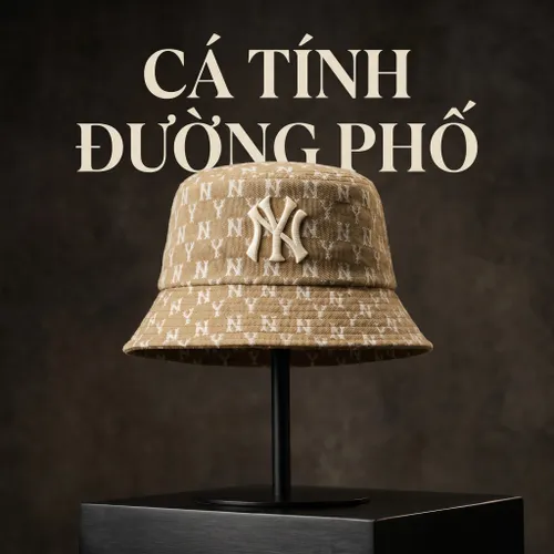 Mũ MLB Bucket Monogram Jacquard New York Yankees 32CPHV111-50B Màu Nâu Vàng Size 57