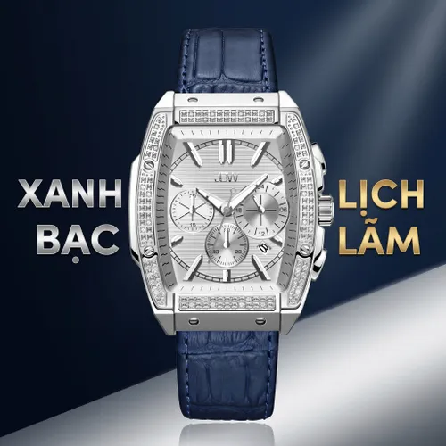 Đồng Hồ Nam JBW Echelon Quartz Silver Dial Blue Leather Men's Watch J6379C Màu Xanh Bạc
