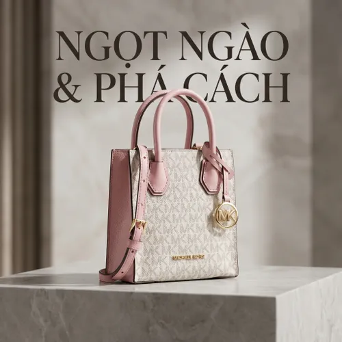 Túi Xách Tay Michael Kors MK Mercer Extra-Small Logo And Leather Crossbody Bag Màu Trắng Hồng