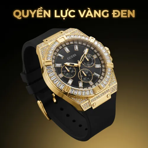 Đồng Hồ Nam Guess Gold Tone Case Black Silicone GW0208G2 Màu Vàng Đen