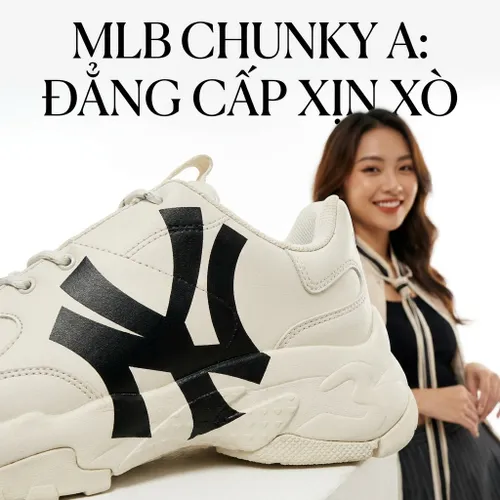 Giày Sneaker MLB Big Ball Chunky A New York Yankees Màu Trắng Logo Đen Size 250