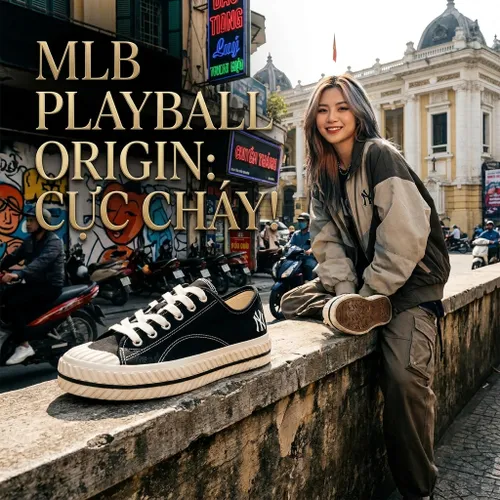 Giày MLB Sneaker Playball Origin 32SHP1111-50L Mẫu Mới Màu Đen Size 230