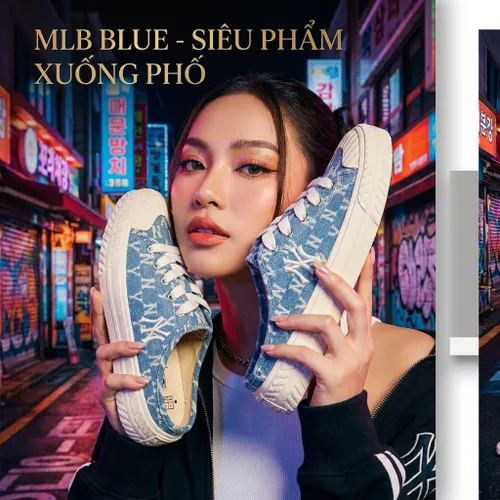 Giày Hở Gót MLB Korea Unisex Street Style Logo Sandals Màu Xanh Blue Size 250