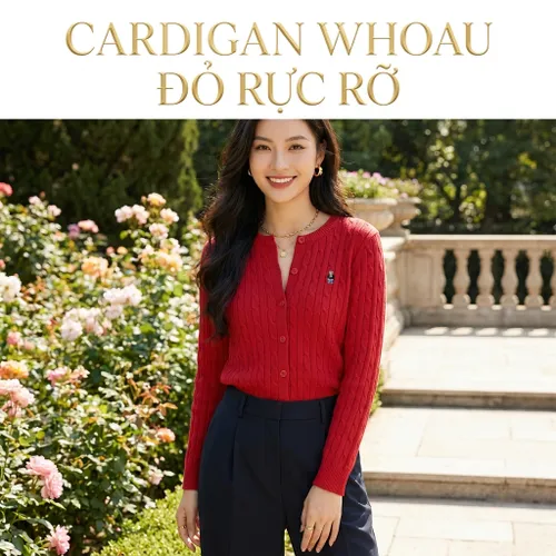Áo Len Cardigan Nữ WHOAU Steve Cable / WHCKF2101F Màu Đỏ Size S