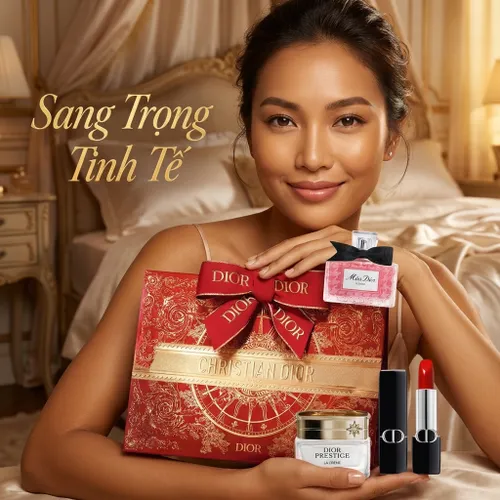 Set Nước Hoa Nữ Miss Dior Essence De Parfum 5ml + Kem Dưỡng Prestige La 5ml + Son Rouge 999 Satin Mini (4 Món)