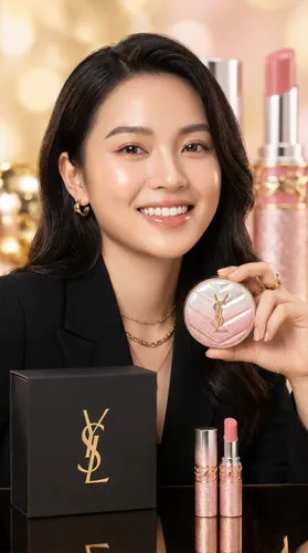 Set Phấn Nước Cushion Yves Saint Laurent YSL Limited Tone B10 + Son Dưỡng Loveshine Candy Glow 44b Limited Màu Hồng Đất
