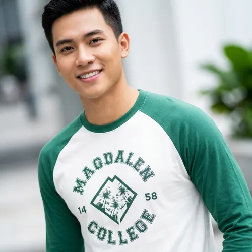 Áo Dài Tay Nam Oxford University MAGDALEN-RAGLAN-ML-GREEN Màu Xanh Trắng Size M
