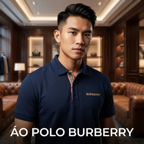 Áo Polo Nam Burberry Hartford Embroidery 8084437 Logo Check Shirt Màu Xanh Navy Size S
