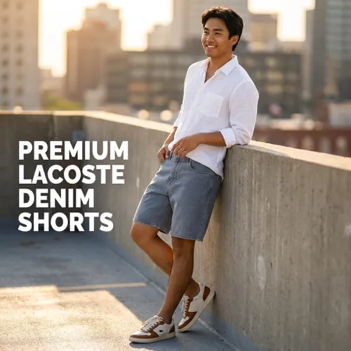 Quần Short Nam Lacoste Men's Washed Effect Denim FH9929 - FNI Màu Xanh Xám Size 30