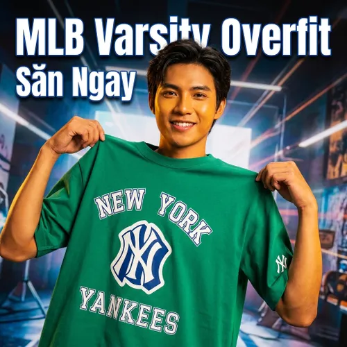 Áo Phông MLB Varsity Overfit New York Yankees Tshirt 3ATSV0233-50GNP Màu Xanh Green Size M