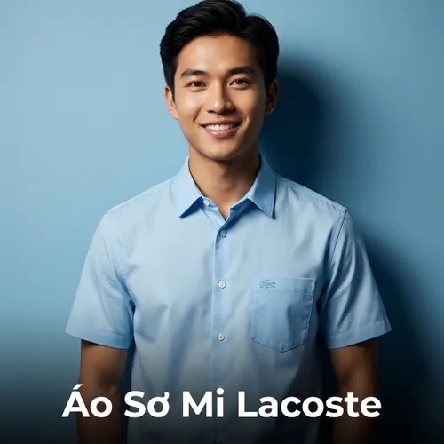 Áo Sơ Mi Cộc Tay Nam Lacoste Regular Fit Pique Cotton Poplin Short Sleeve Shirt Blue CH2741 00 HBP Màu Xanh Da Trời Size 39