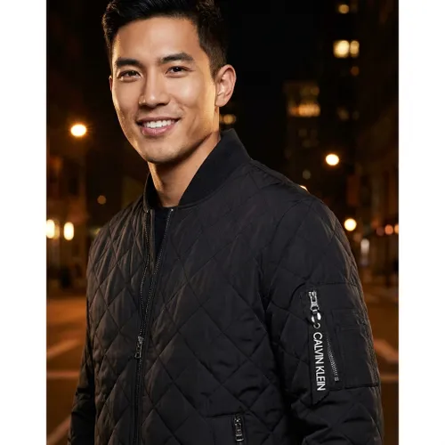 Áo Khoác Bomber Nam Calvin Klein CK Men's Quilted Baseball Jacket With Rib-Knit Trim Màu Đen Size S