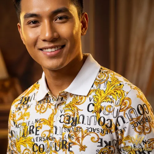Áo Polo Nam Versace 74GAG6S0JS149G03 Màu Trắng Vàng Size S
