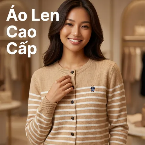 Áo Len Nữ WHOAU Steve R-neck Cardigan Màu Be Size S