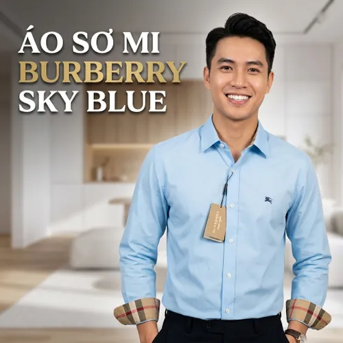 Áo Sơ Mi Dài Tay Nam Burberry Sky Blue Màu Xanh Blue Size S
