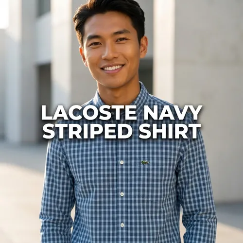 Áo Sơ Mi Dài Tay Nam Lacoste Men's Striped Loose-fit Poplin Shirt CH0894 - IR8 Màu Xanh Navy Size 39