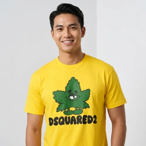 Áo Phông Nam Dsquared2 Maple Leaf Printed Tshirt Màu Vàng Size S