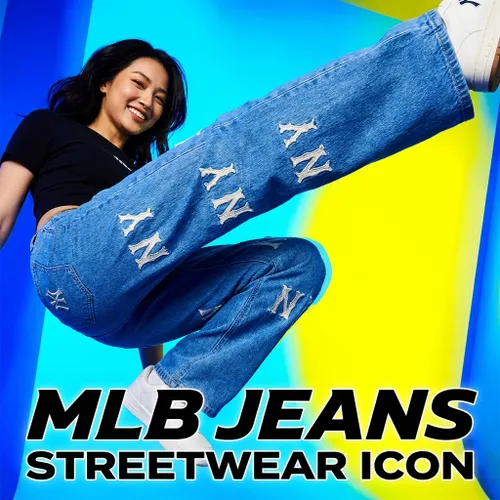 Quần Jean Nữ MLB Women's Wide Leg Basic Jeans With Embroidery Logo 3FDPB0241GP001 50BLL Màu Xanh Blue Size S