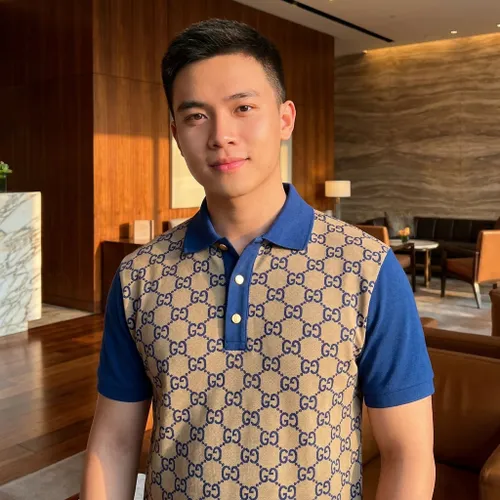 Áo Polo Nam Gucci Polo Shirt In GG Màu Xanh Phối Be Size XS (Form To)
