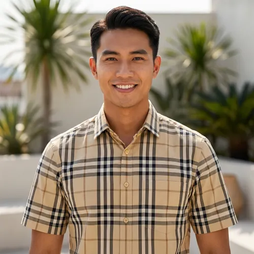 Áo Sơ Mi Nam Burberry Check Cotton Poplin Shirt In Grain Beige Màu Be Vàng Size S