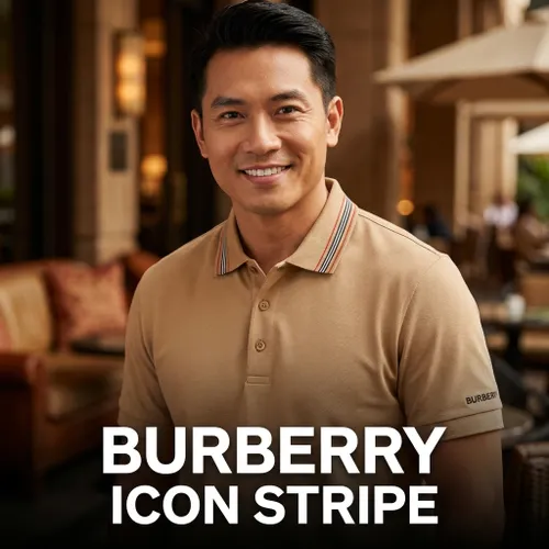 Áo Polo Nam Burberry Icon Stripe Lightweight With Logo At Sleeve In Beige 81118131 Màu Be Size S