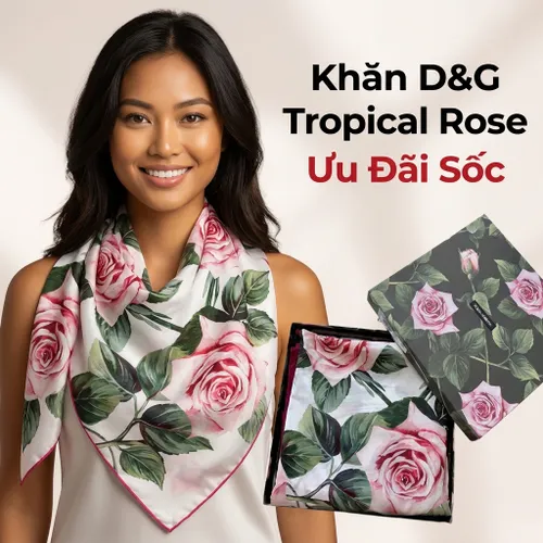 Khăn Quàng Cổ Dolce & Gabbana D&G White Tropical Rose Printed Phối Màu