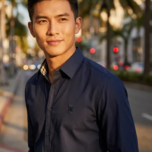 Áo Sơ Mi Nam Burberry Monogram Motif Navy Slim Fit 8032306 Màu Xanh Navy Size S