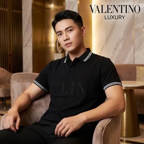 Áo Polo Valentino Logo Embroiders In Black RV3MH00BEXP Màu Đen Size M