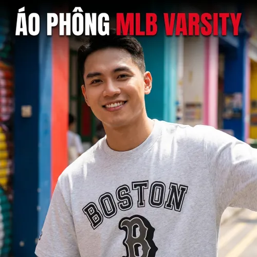Áo Phông MLB Varsity Overfit Boston Red Sox Tshirt 3ATSV0233-43MGL Màu Xám Size M