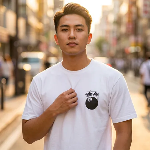 Áo Phông Unisex Stussy Ball 8 Tee Tshirt White Màu Trắng
