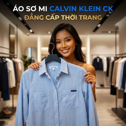 Áo Sơ Mi Nữ Calvin Klein CK Màu Xanh Kẻ Size XS