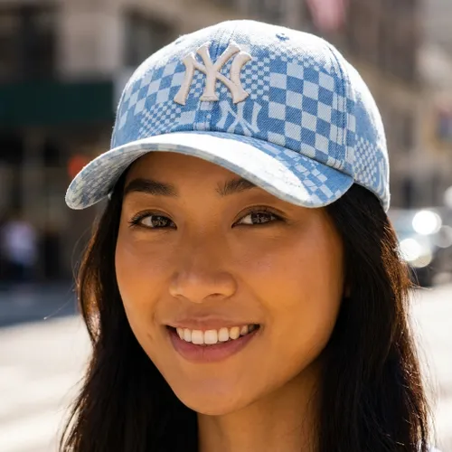 Mũ MLB Checkerboard Denim Unstructured Ball Cap New York Yankees 3ACP8602N-50BLL Màu Xanh Blue