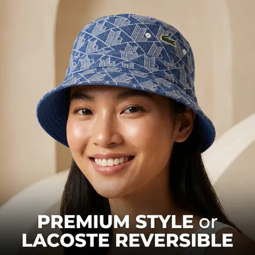 Mũ Lacoste Reversible Signature Monogram Jacquard Bucket Hat RK7593 QIE Màu Xanh Blue Size M