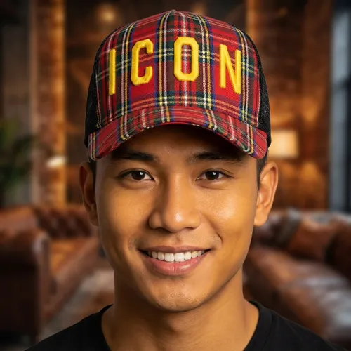 Mũ Dsquared2 Men's Icon Plaid Baseball Cap Màu Đỏ/Đen
