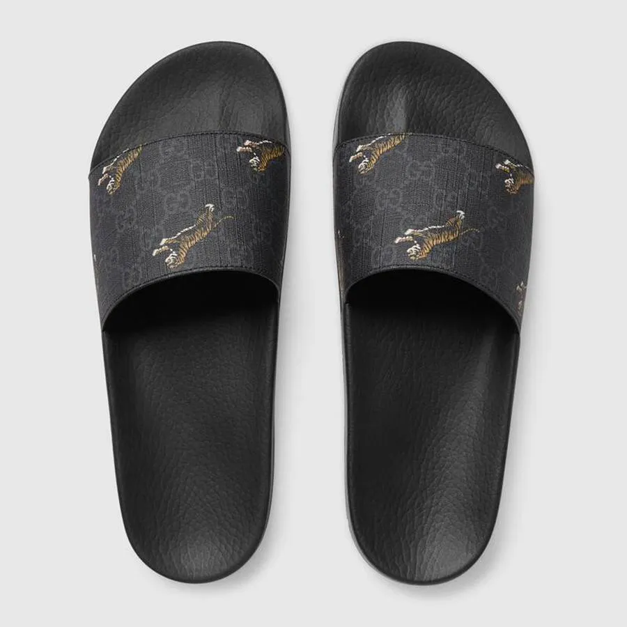 Dép Gucci Men's GG Supreme Tigers Slide Sandal Màu Đen Size 42