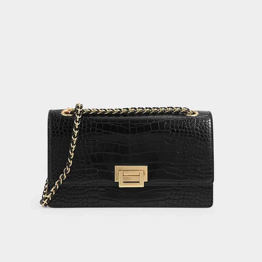 charles and keith textured chain handle bag