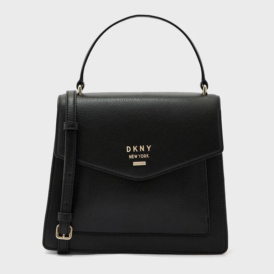 DKNY - Túi Xách DKNY Whitney Leather Flap Satchel Màu Đen - Vua Hàng Hiệu