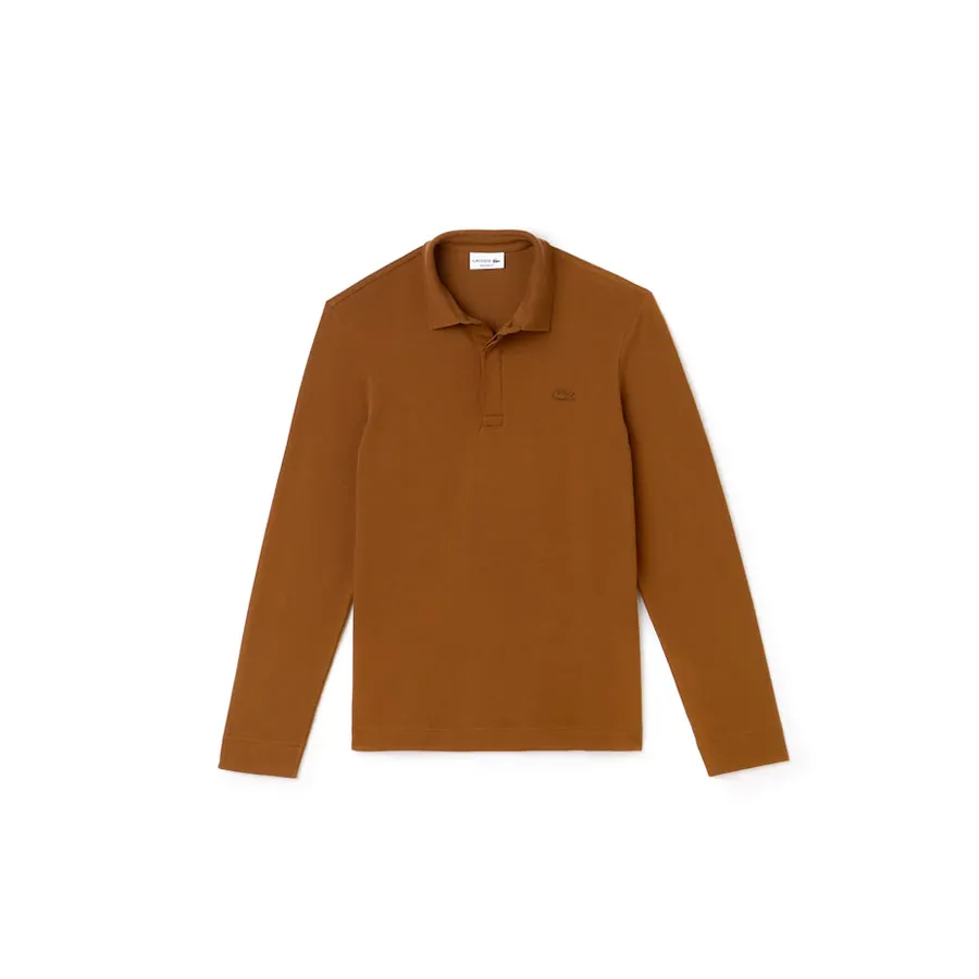 Thời trang 96% cotton / 4% elastane - Áo Polo Lacoste Men's Long-sleeve Lacoste Paris Classic Fit Polo Shirt Stretch Màu Nâu Size XS - Vua Hàng Hiệu