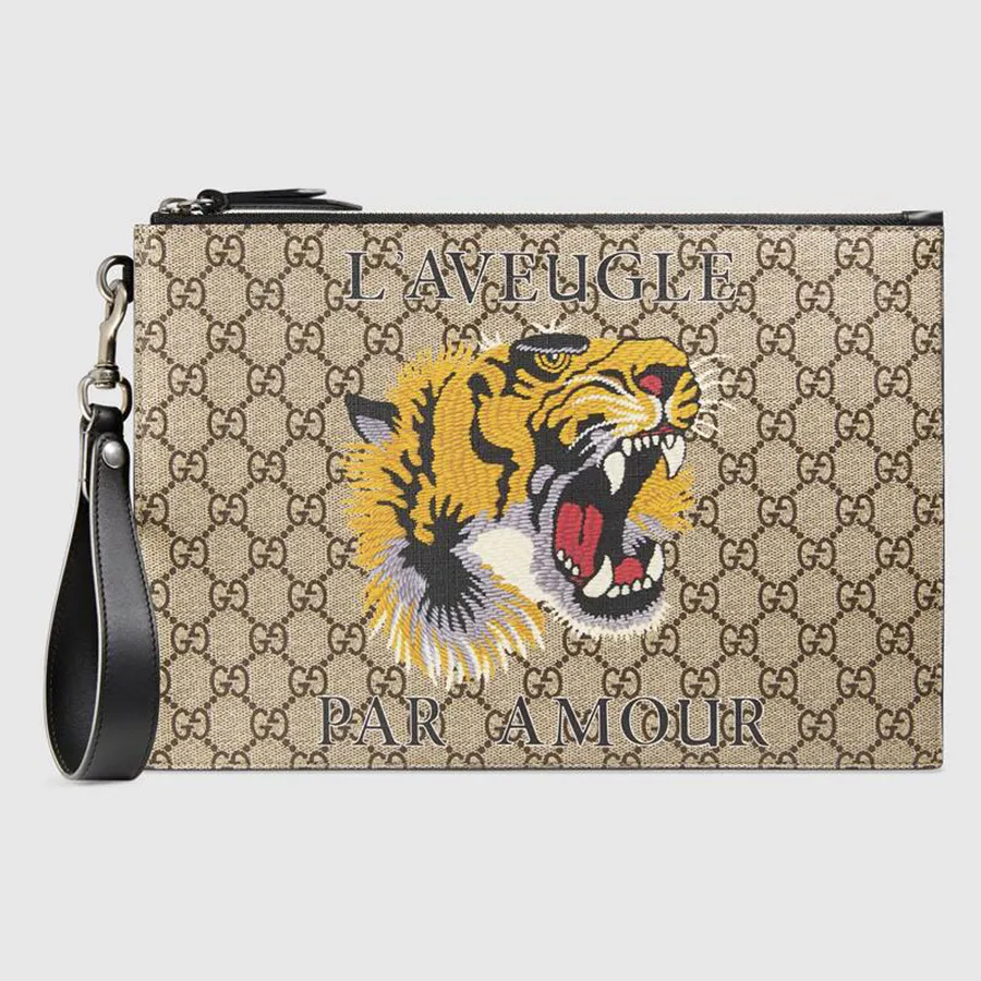 Túi Clutch Gucci Bestiary Pouch With Tiger  Màu Nâu